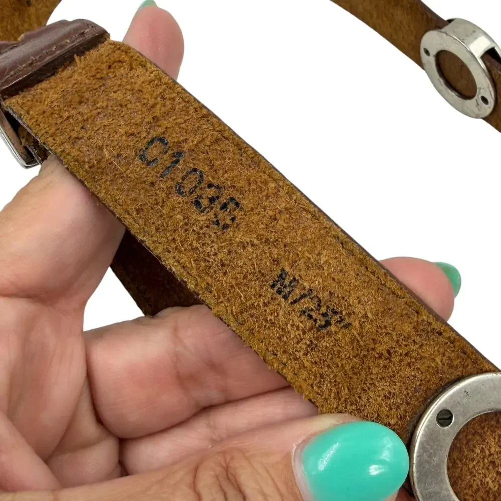 Vtg Brighton Kids Brown Leather Heart Concho Western Belt Silver M/25 Womens XXS